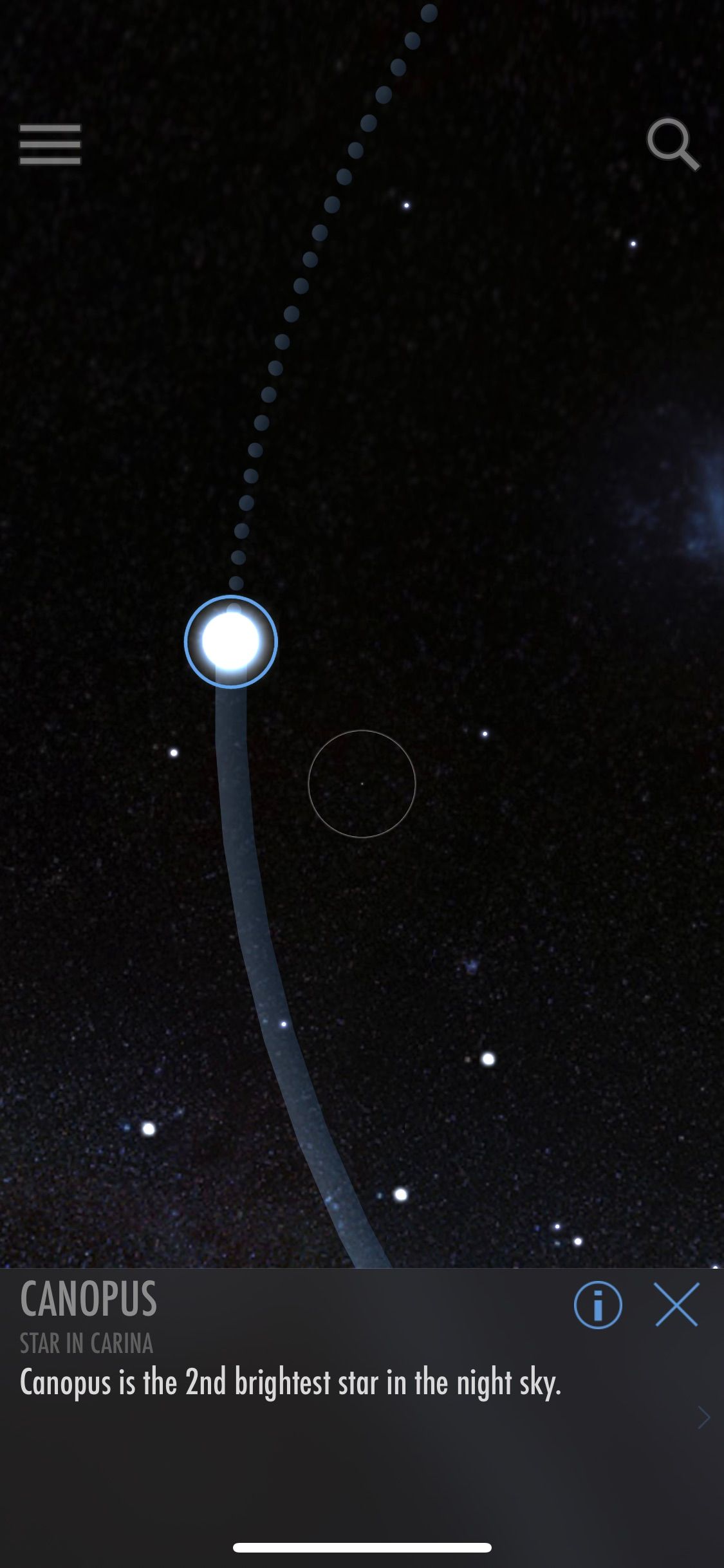تصویری از برنامه SkyView که مکان ستاره را نشان می دهد