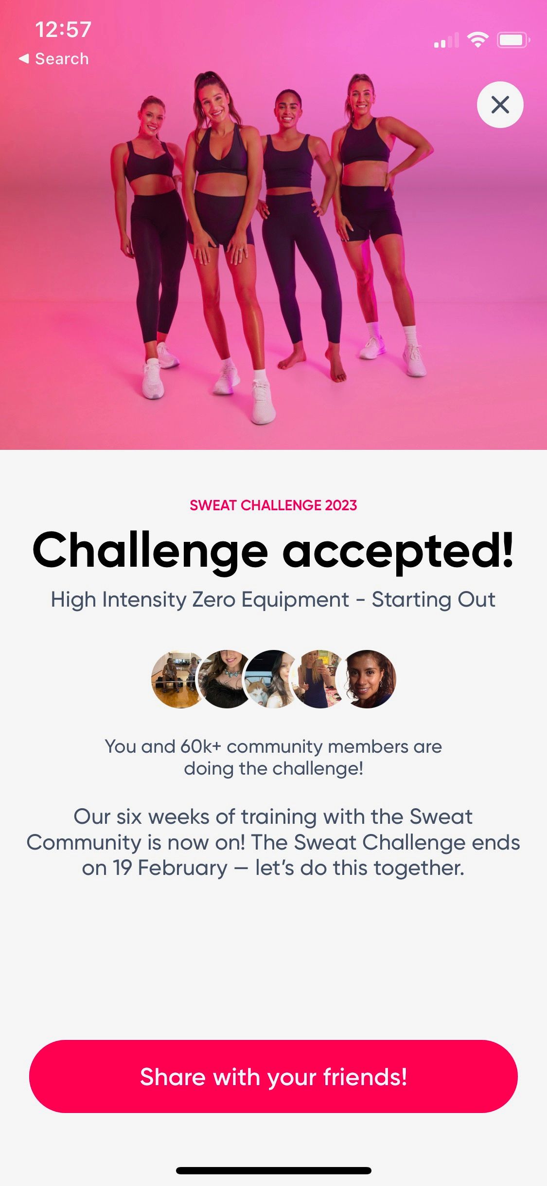 Screenshot of Sweat app showing community sweat challenge