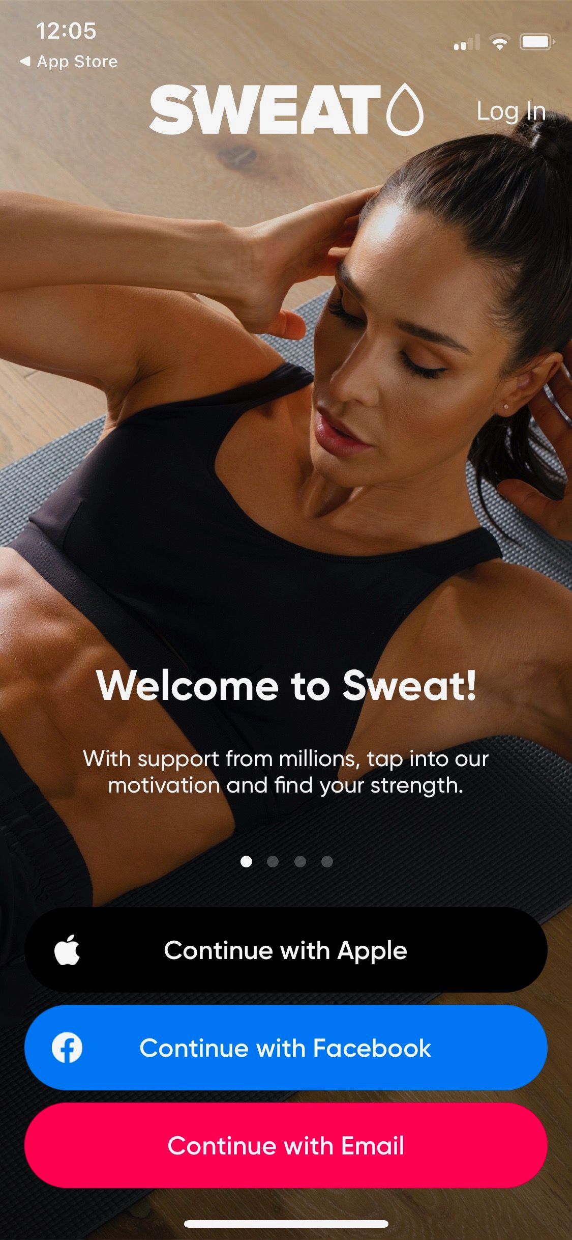 Screenshot of Sweat app showing introduction screen