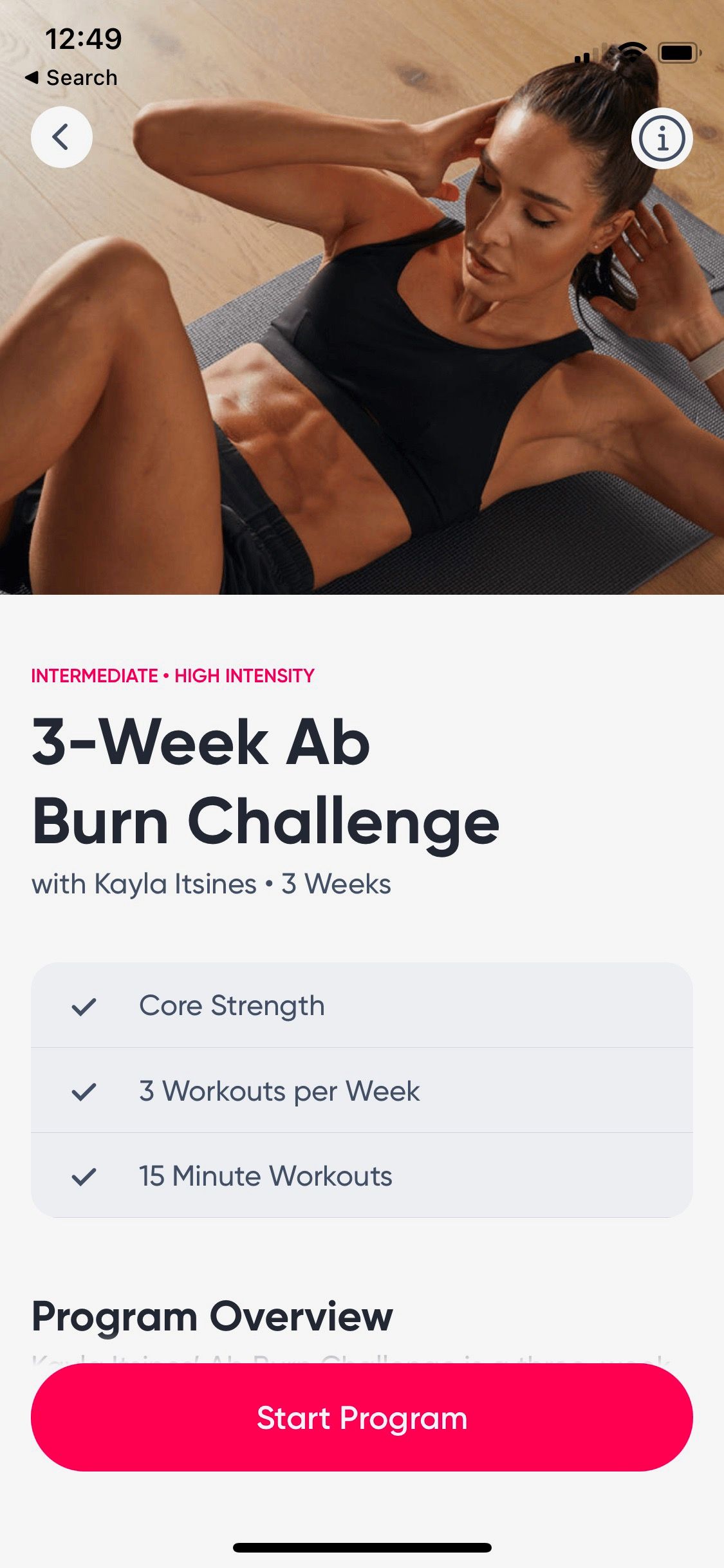 Screenshot of Sweat app showing sample challenge