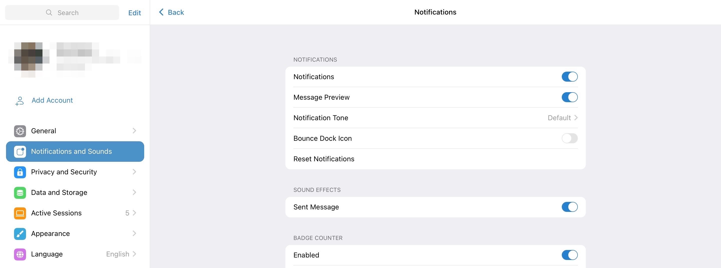 Screenshot of Telegram Notification Settings