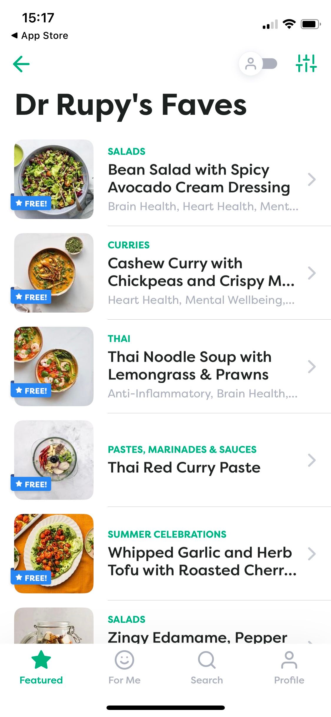 Screenshot of The Doctors Kitchen app favorite recipes