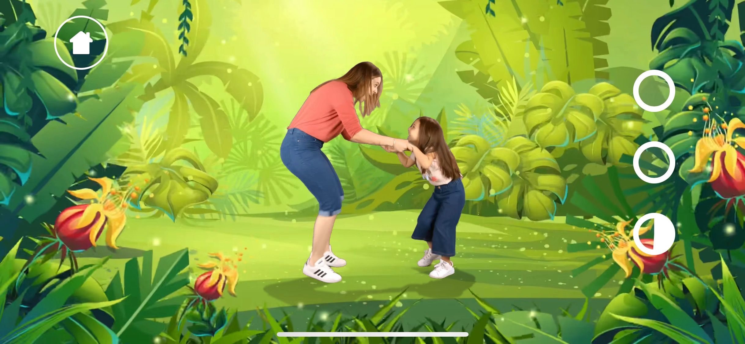 Screenshot of Wakeout for Kids app showing an adult and child on the exercise screen
