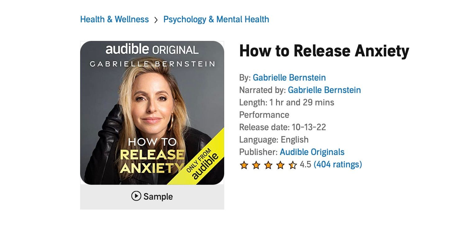 Screenshot showing How to Release Anxiety Audiobook from Audible