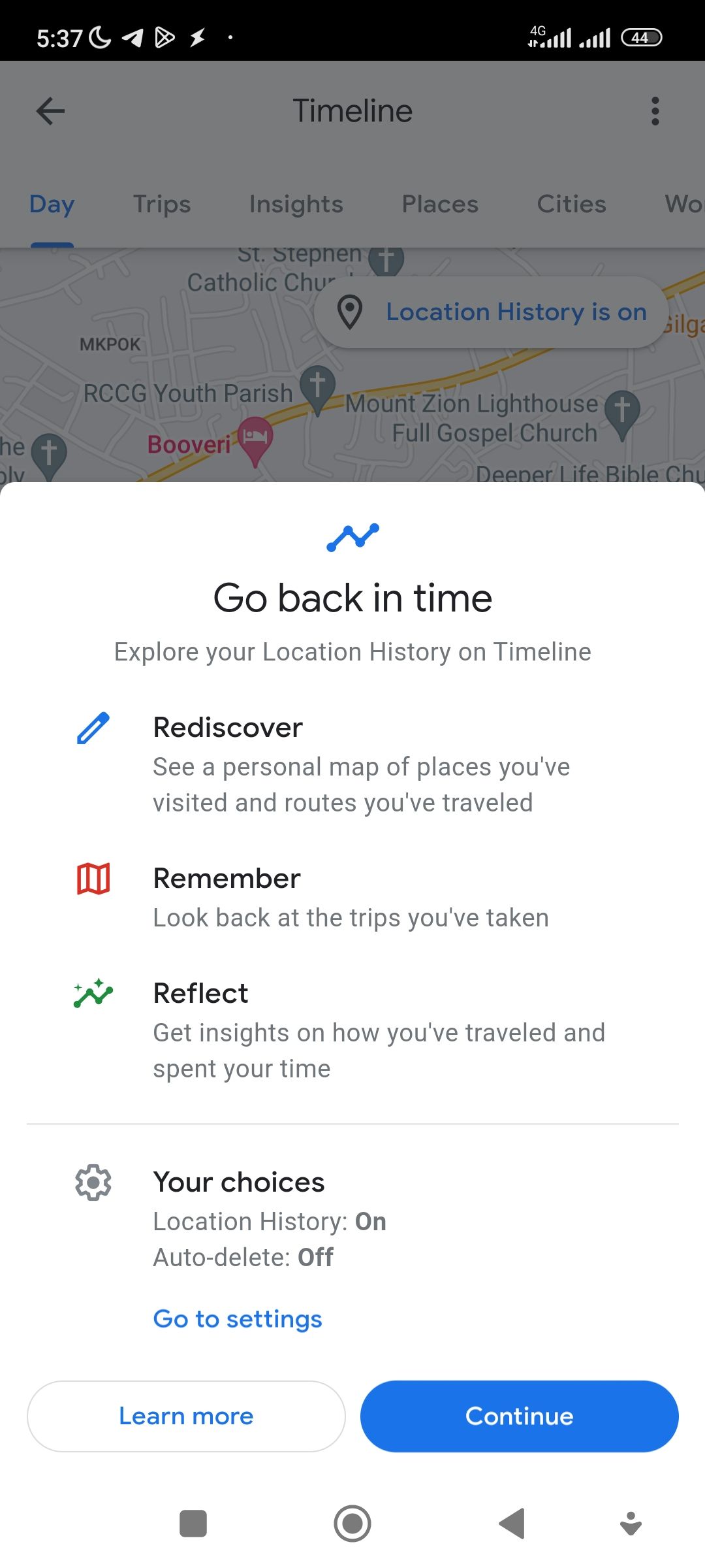 Explore Google Maps timeline