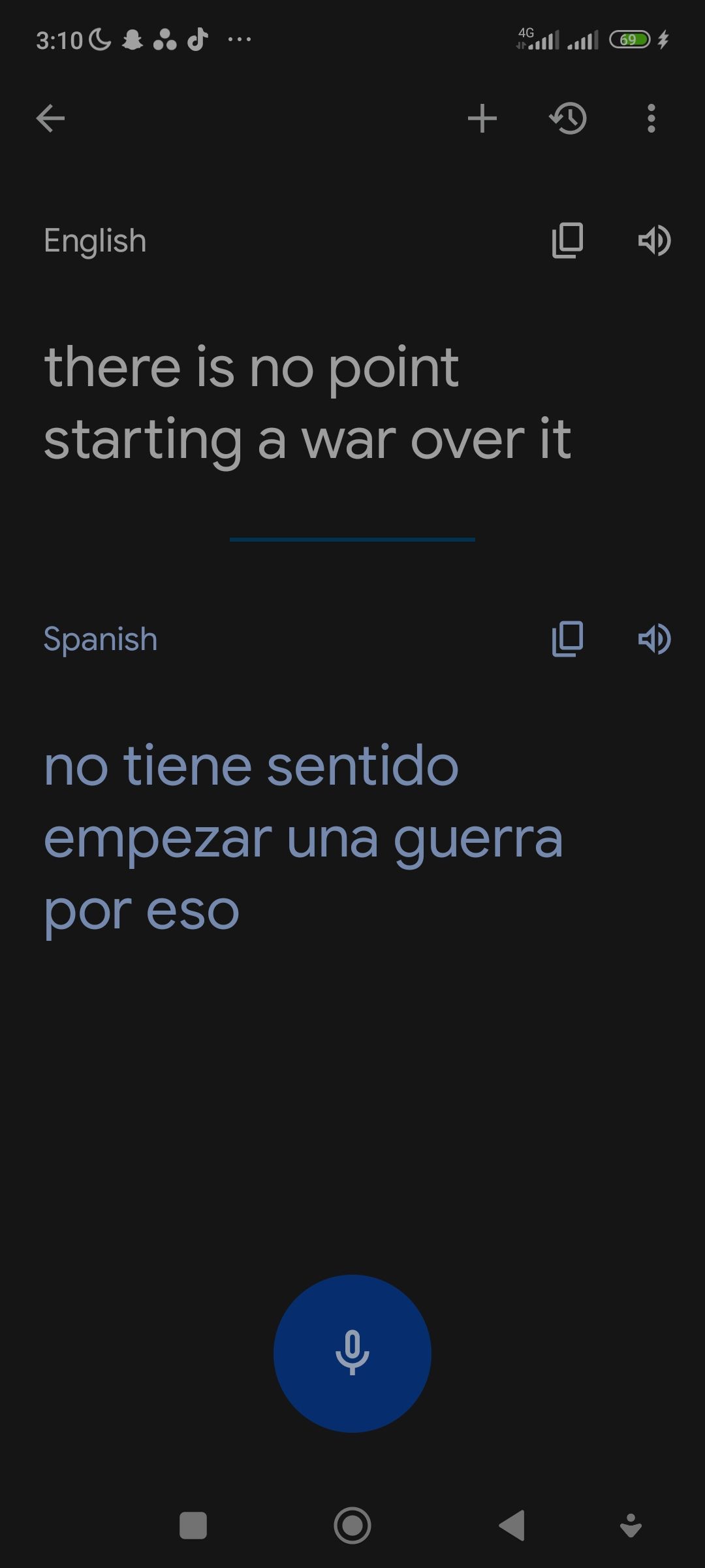 Result of translation and transcription on the Google Translate app