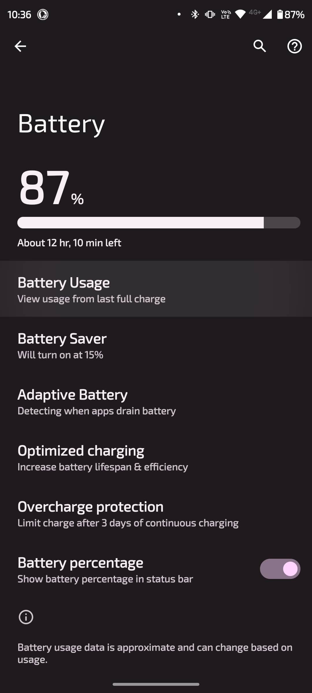 Android battery settings menu
