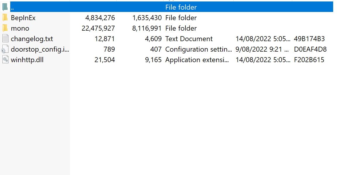 screenshot of bepinex files 