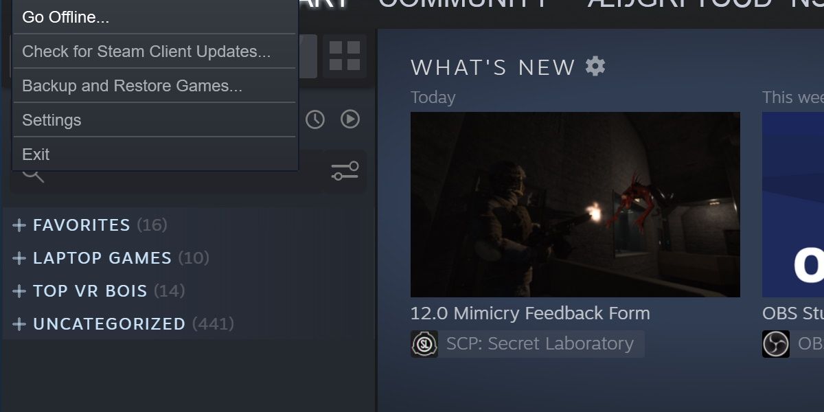 screenshot of steam selecting the option 