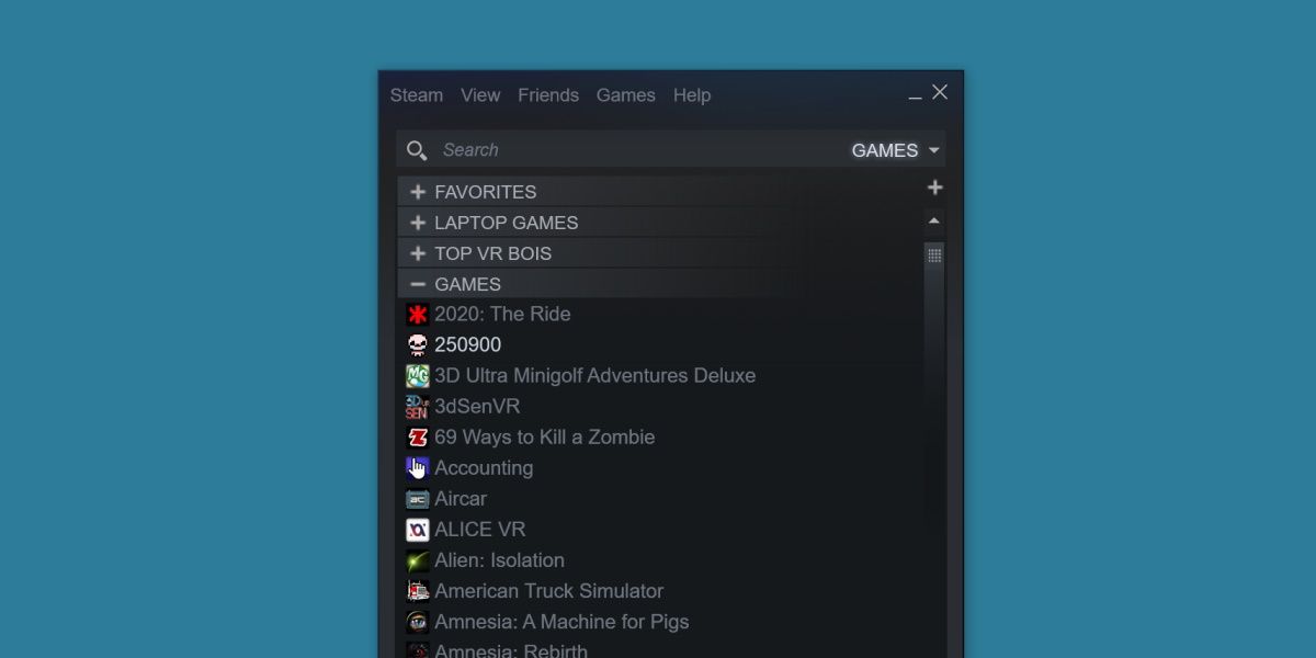screenshot of the steam mini games list