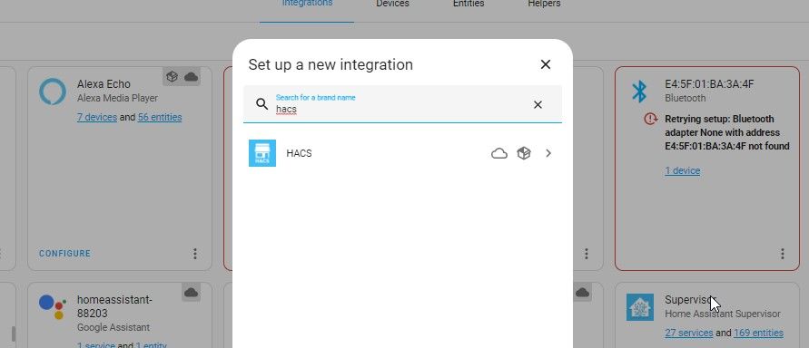 search and click on hacs in home assistant settings