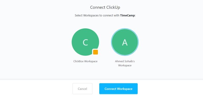 Select a ClickUp workspace for integration