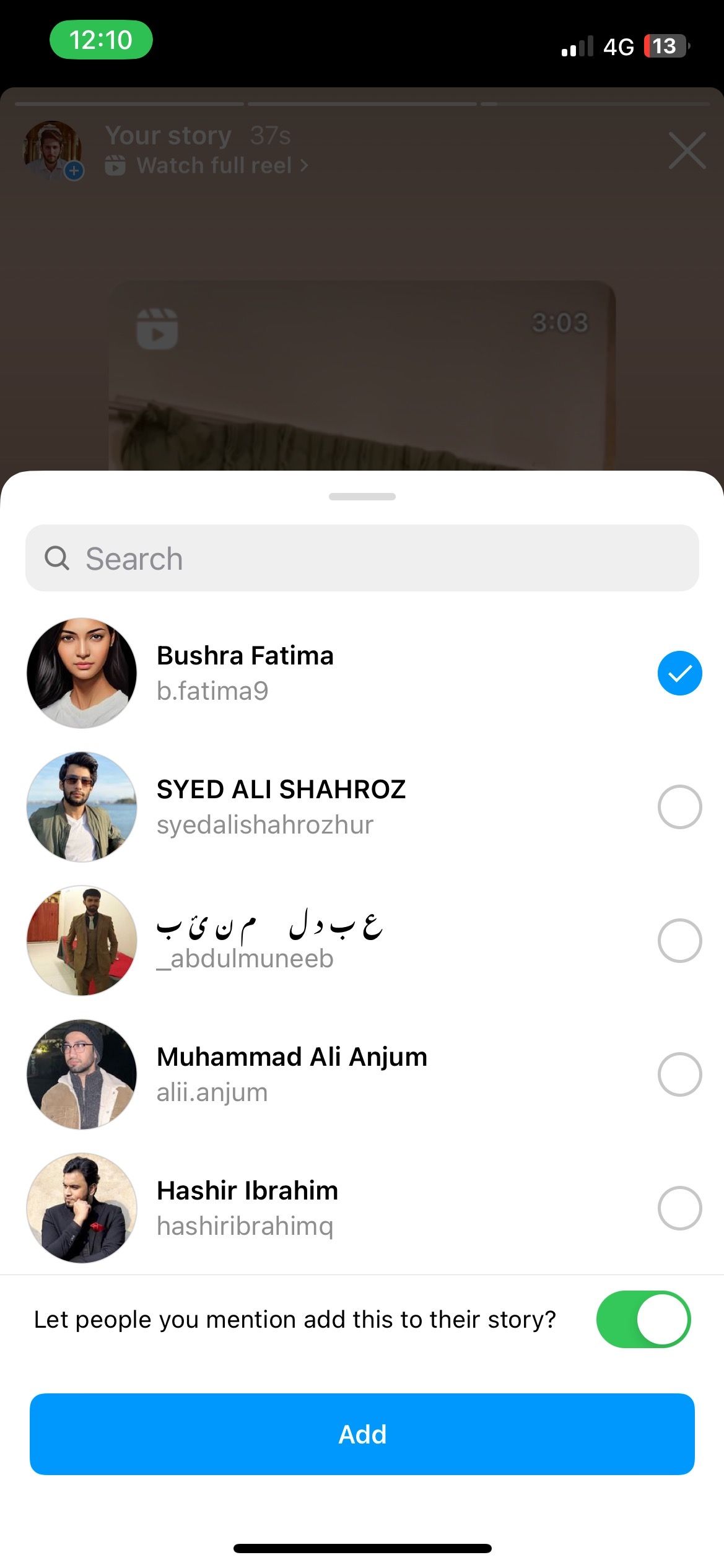 Select the username to add mention