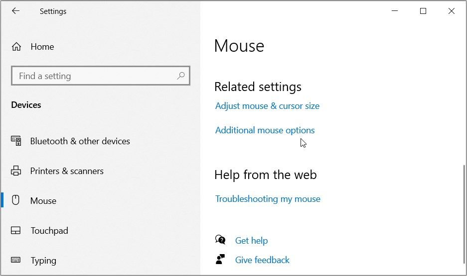 Selecting additional mouse options