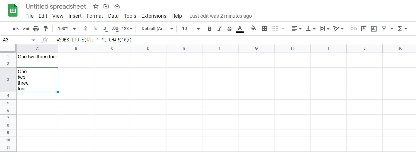 A formula using CHAR and SUBSTITUTE in Google Sheets