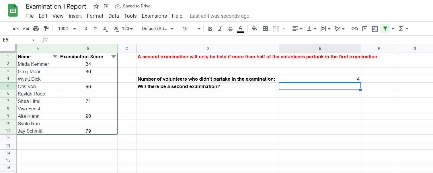 Sample spreadsheet in Excel