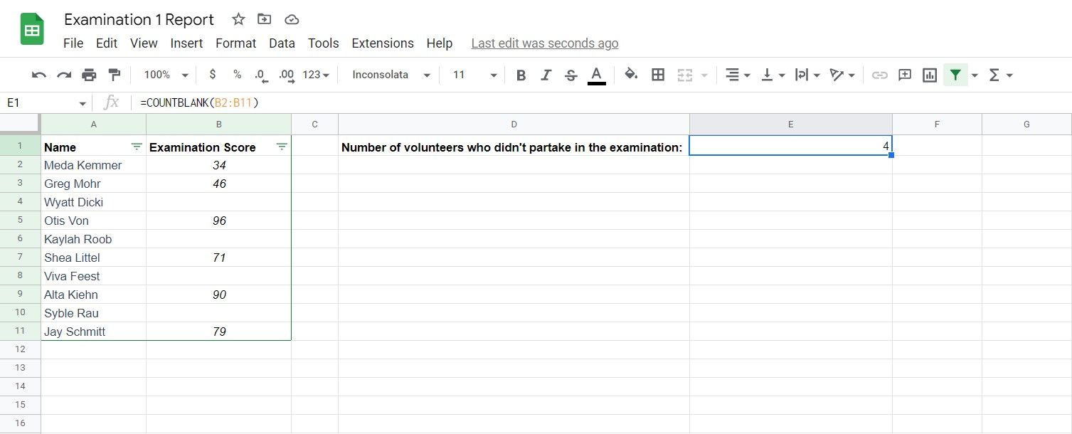 COUNTBLANK in Google Sheets