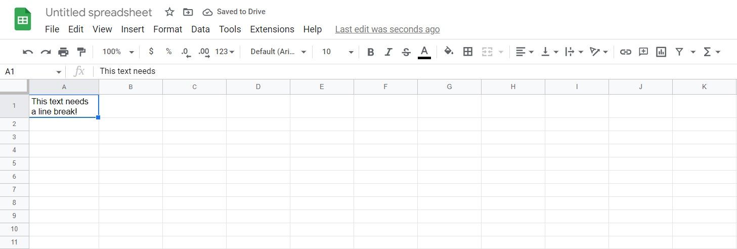 Line break added to a Google Sheets cell with the keyboard combination