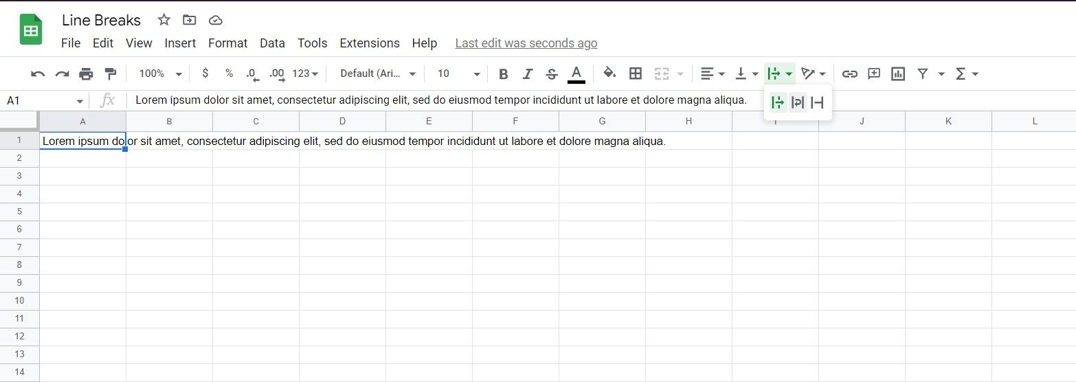 Text wrap setting in Google Sheets