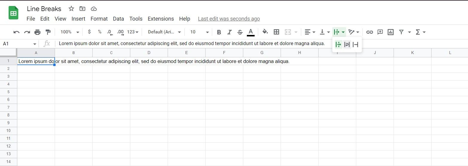 how to add line break in google sheets