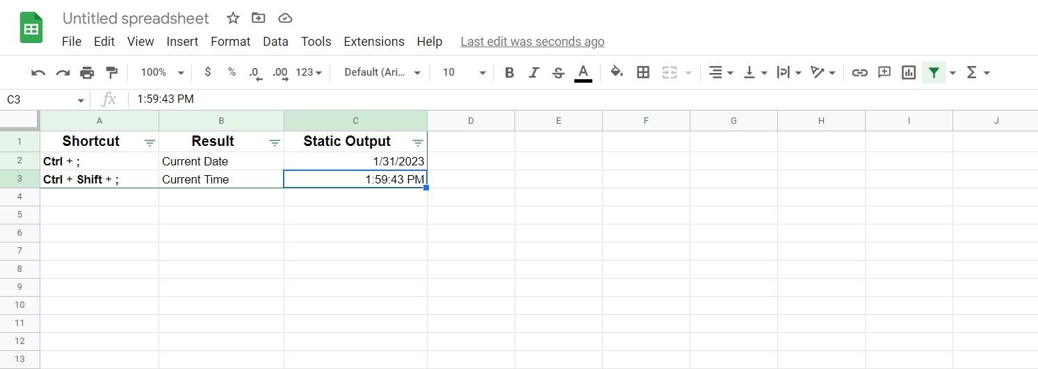 افزودن مهرهای زمان و تاریخ ثابت در Google Sheets