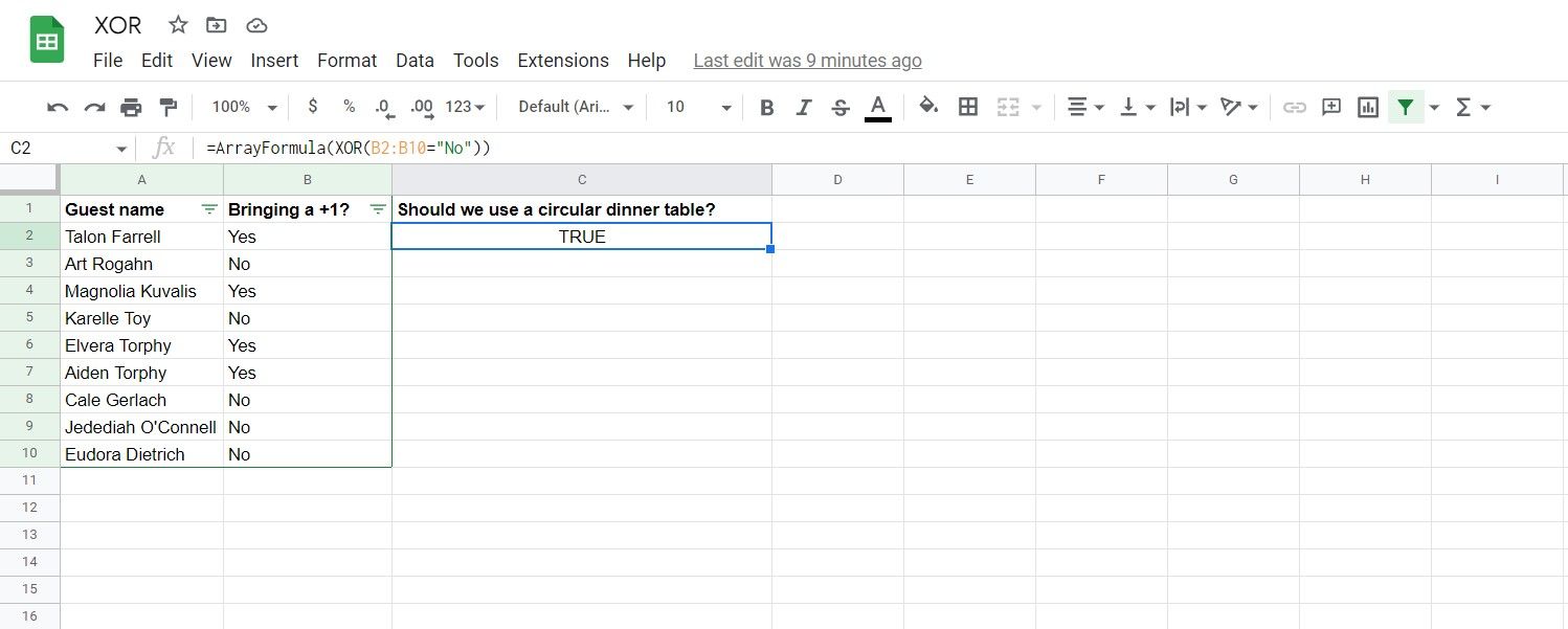 How to Use the XOR Function in Google Sheets