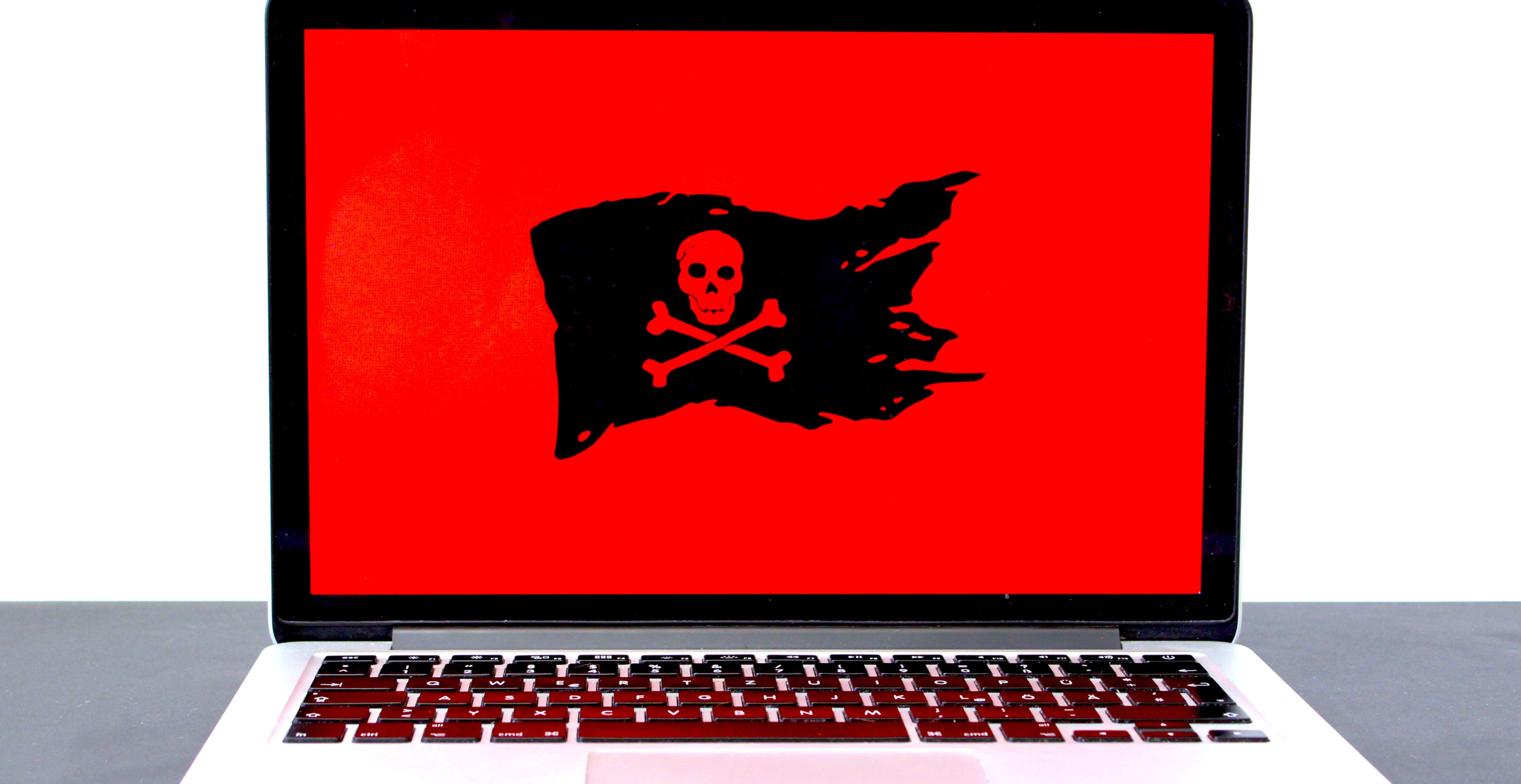 red skull flag on laptop screen 