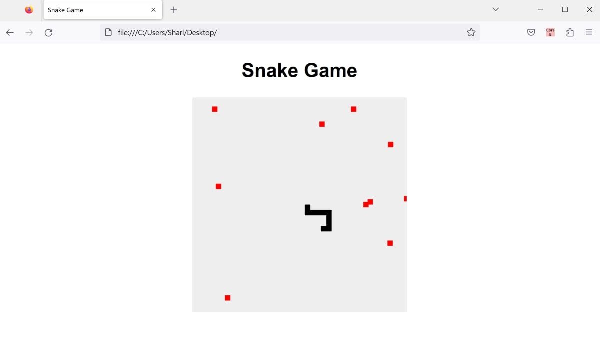 Snake game with final game board
