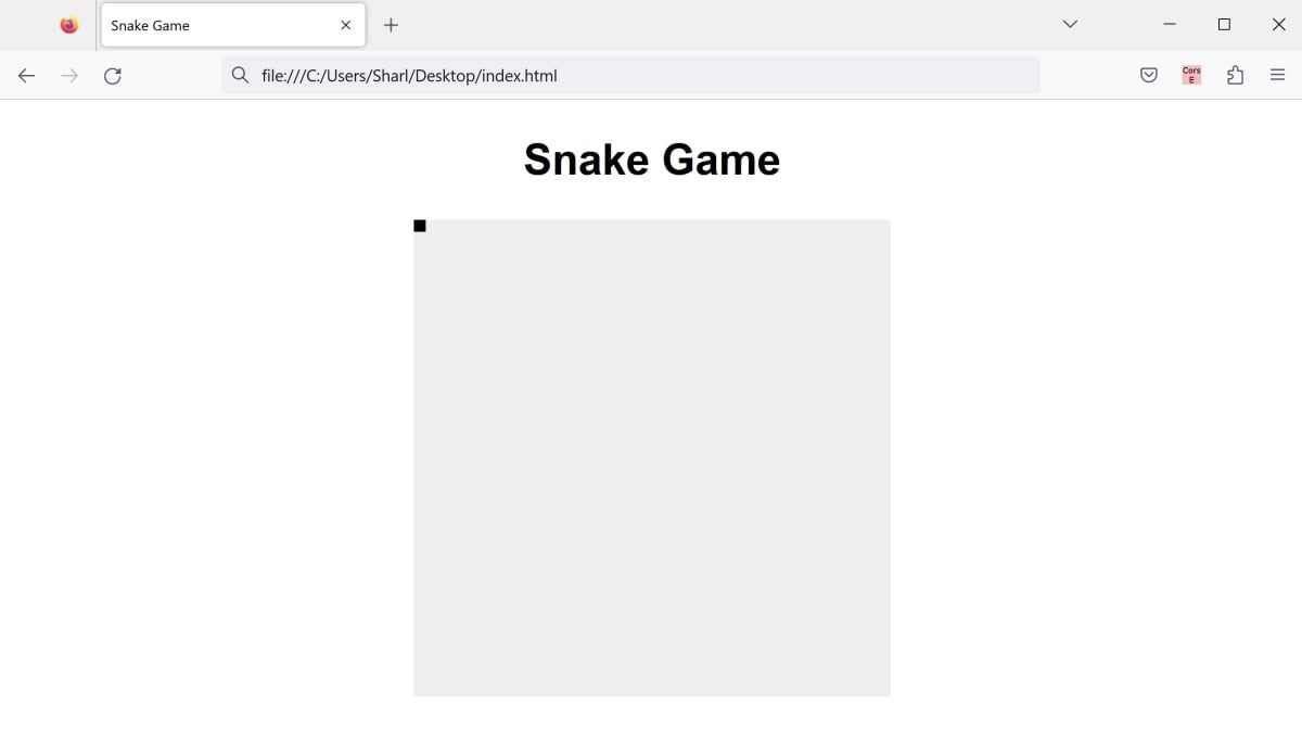 Snake game with snake in starting position
