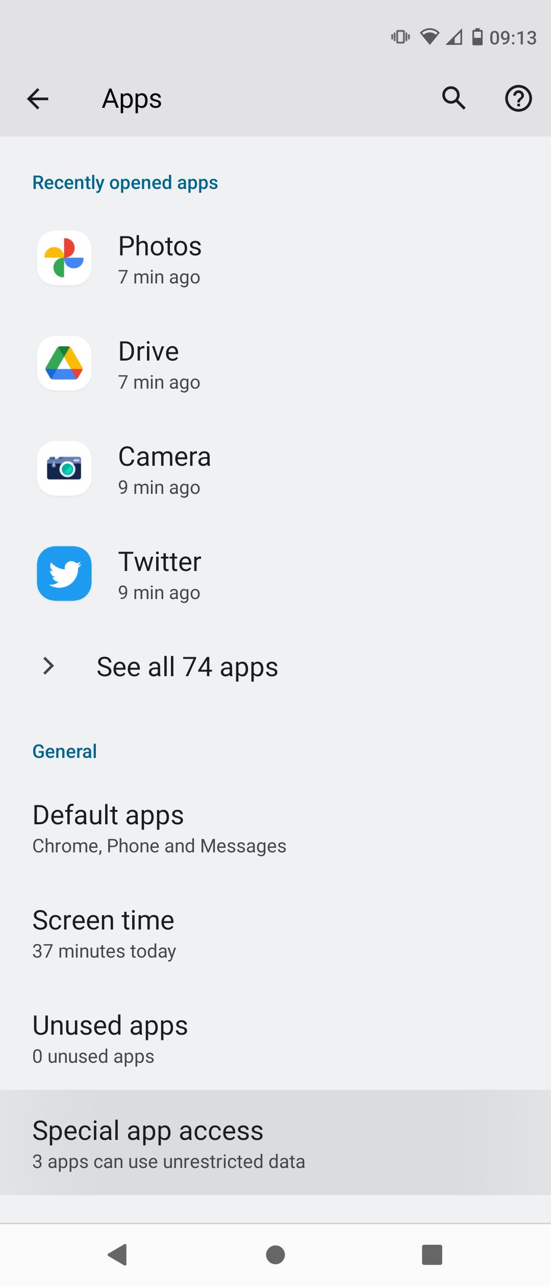 Special App Access Tab on Android
