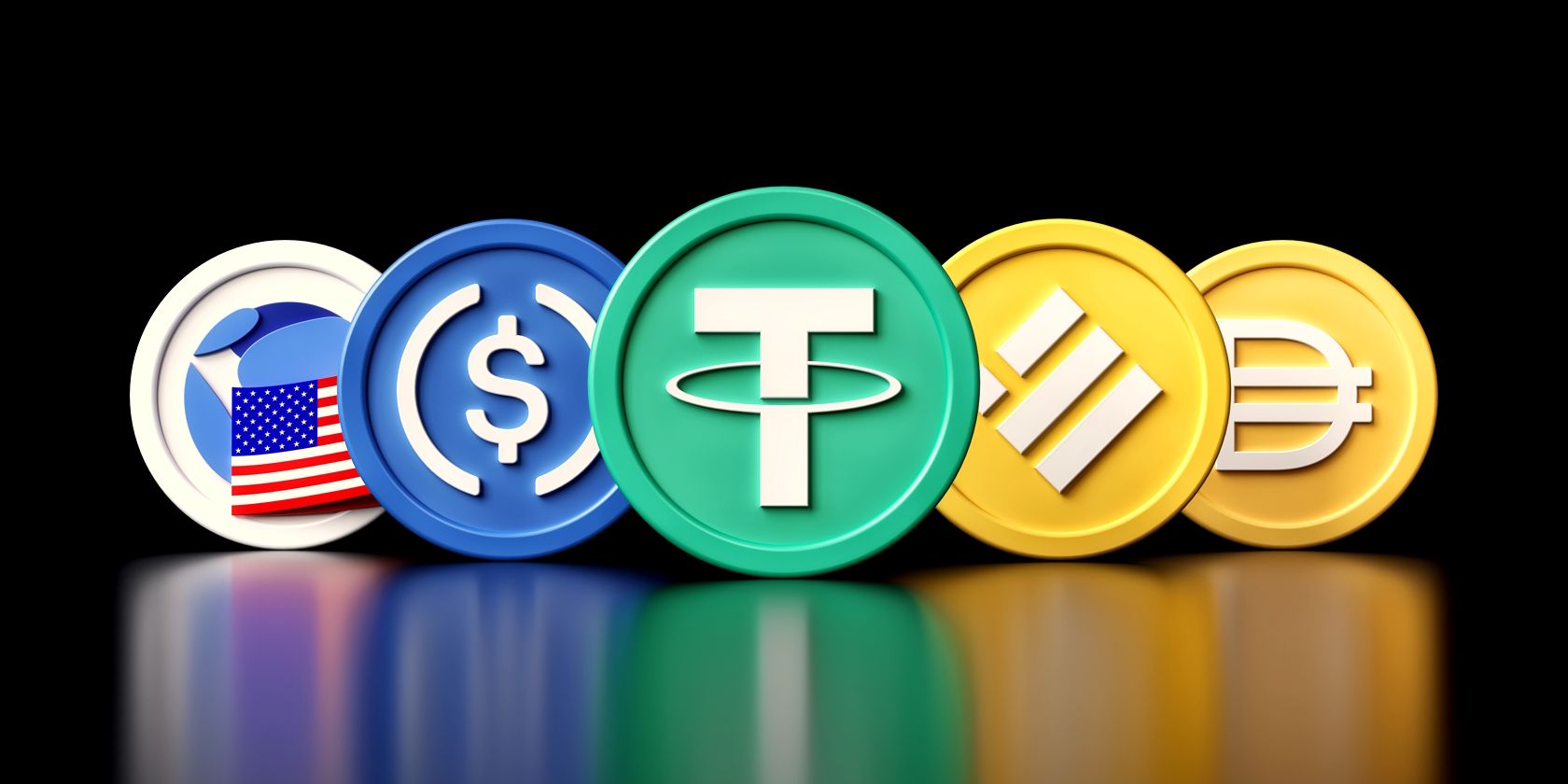 stablecoin logos standing with black background