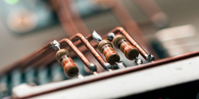 row of soldered resistors
