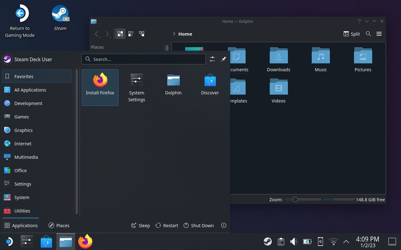 KDE Plasma in Desktop Mode on the Steam Deck