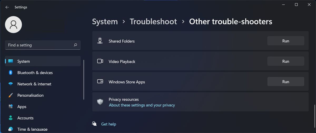 Run Windows app troubleshooter