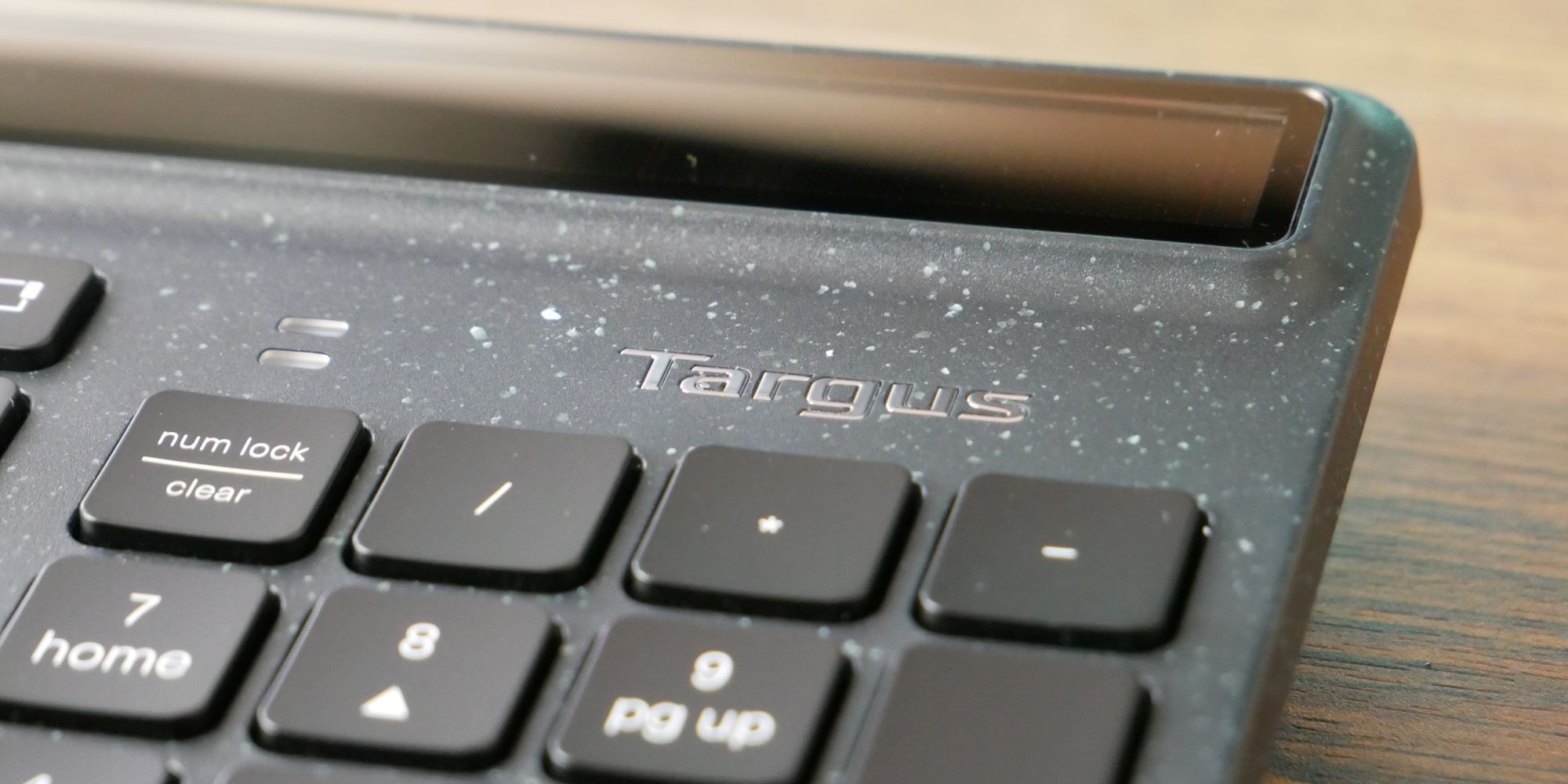 Targus EcoSmart Keyboard Focus on Logo and Solar Panel