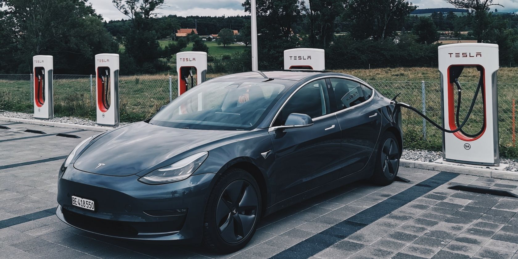 Tesla Model 3 at a charging station
