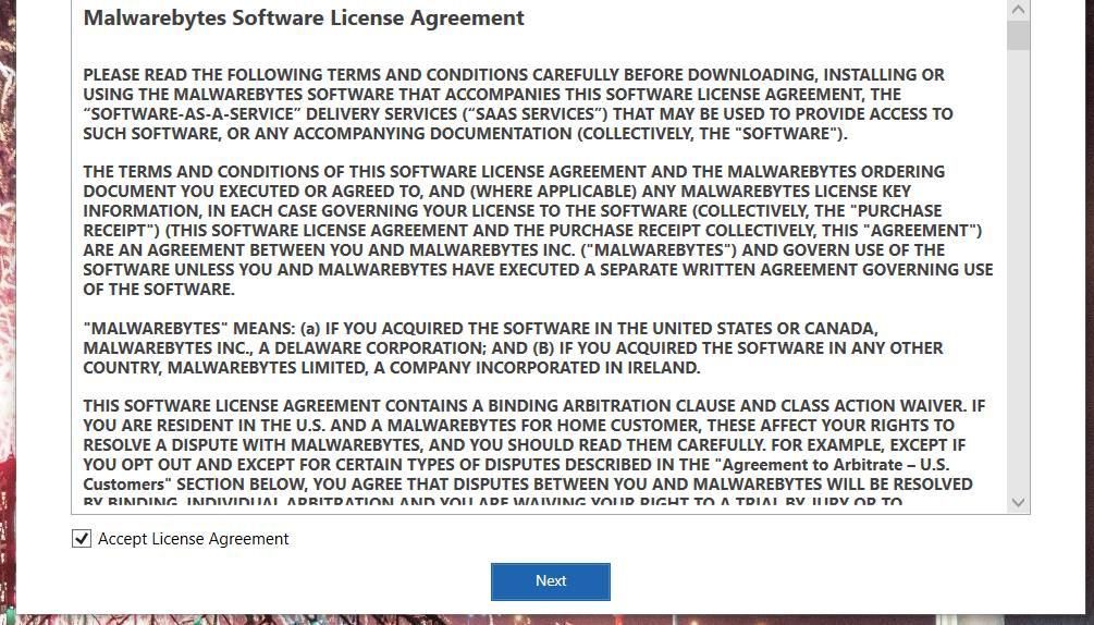 Accept the License Agreement check box