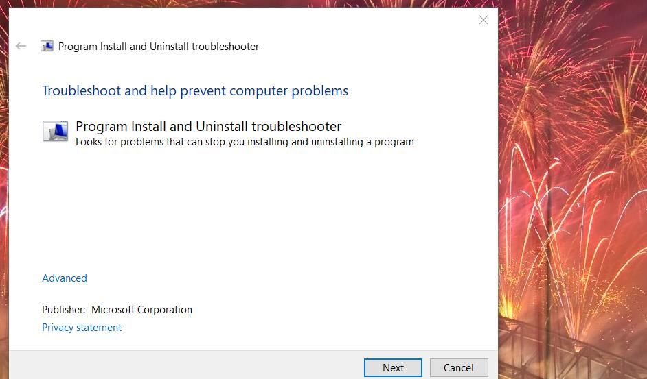 The Program Install and Uninstall troubleshooter 