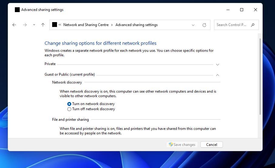 The Turn on network discovery option 