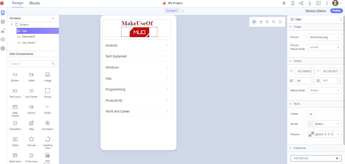 Amazing No Code Platform App Editing Screen