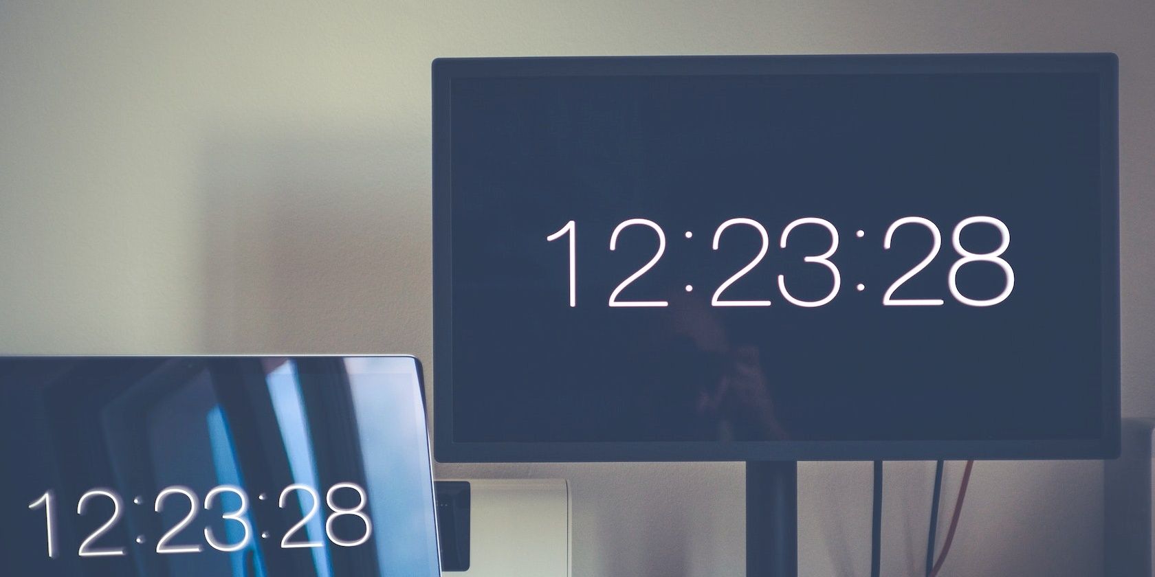 Two monitors showing timers