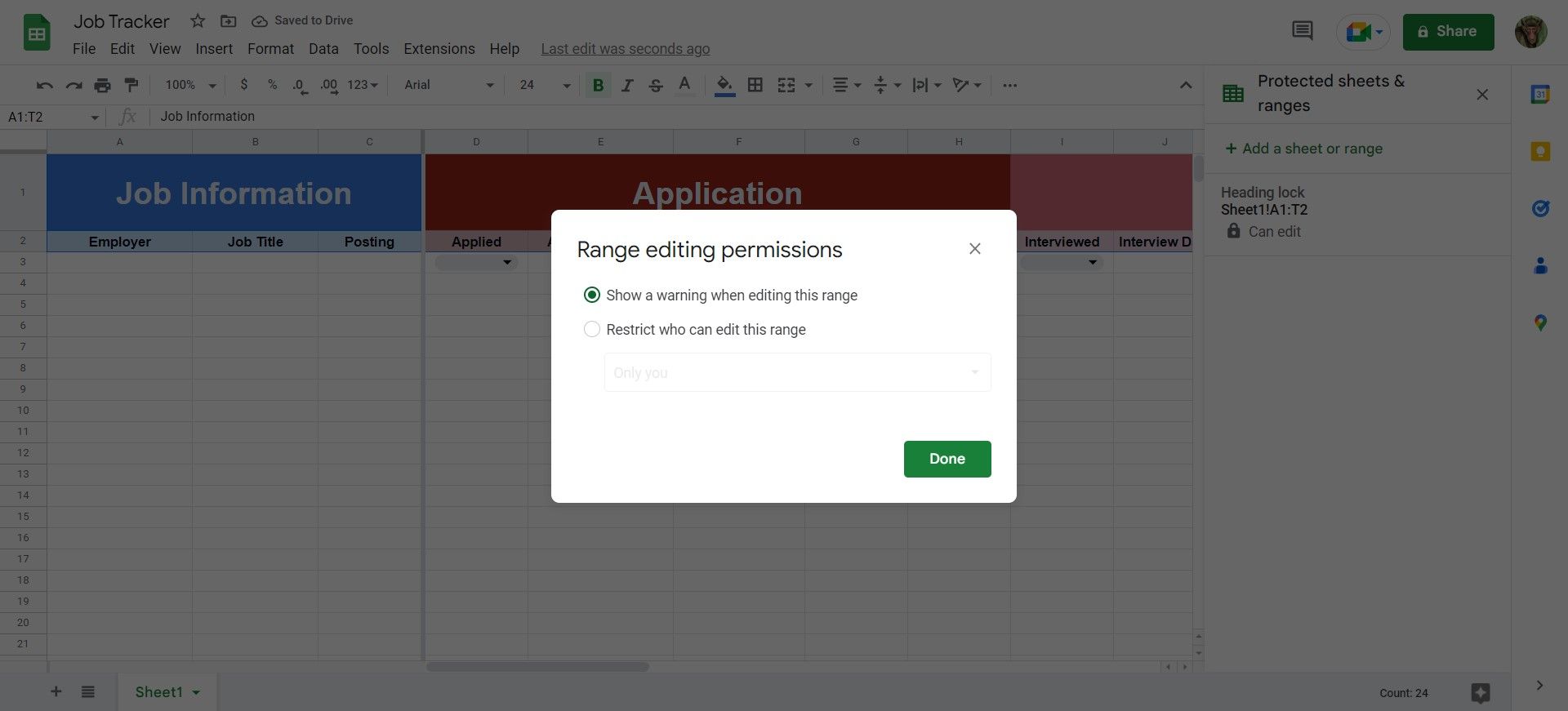 تنظیم مجوزهای ویرایش برای یک محدوده در Google Sheets