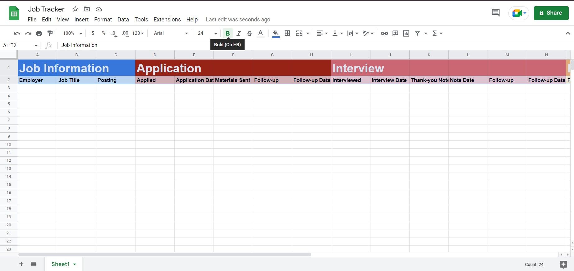 سلول های پررنگ در Google Sheets