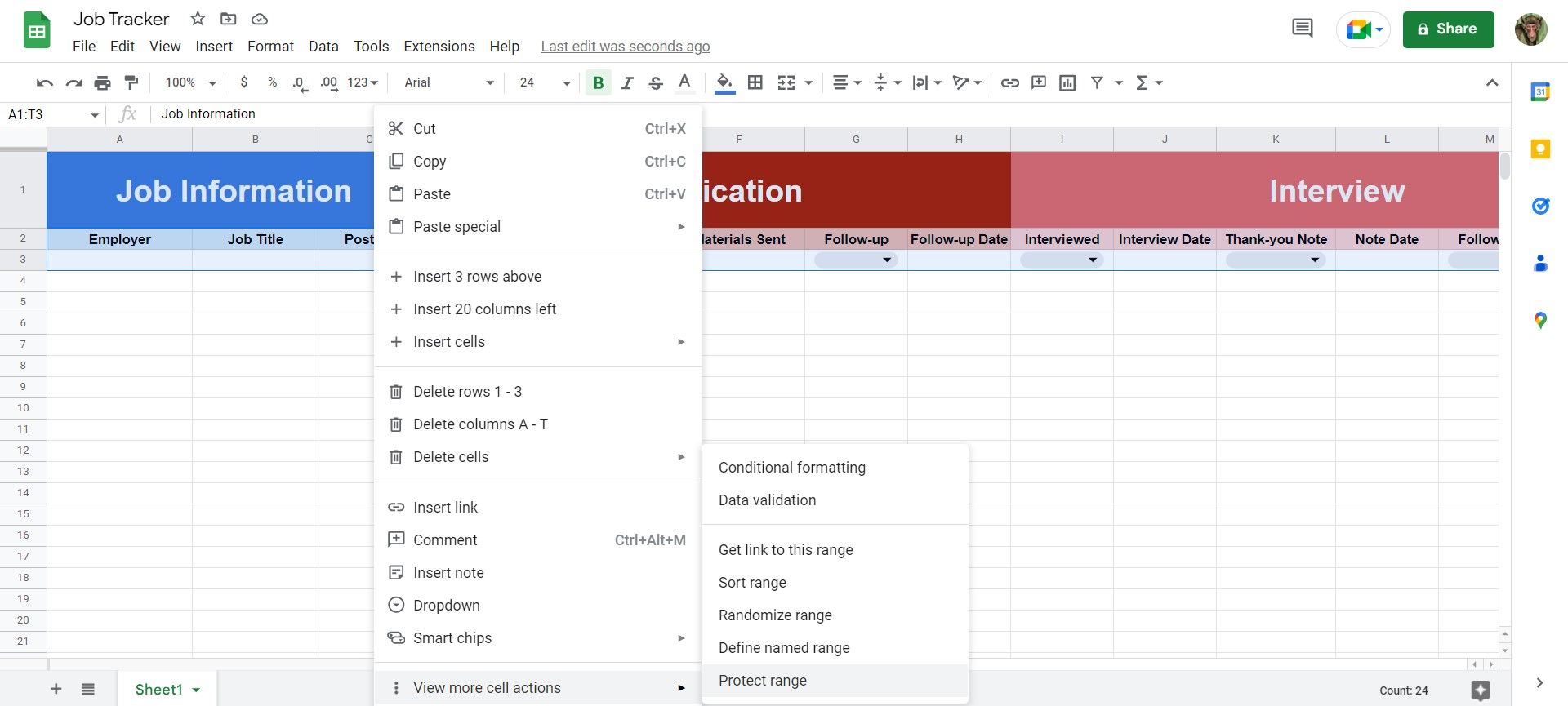 محافظت از یک محدوده در Google Sheets