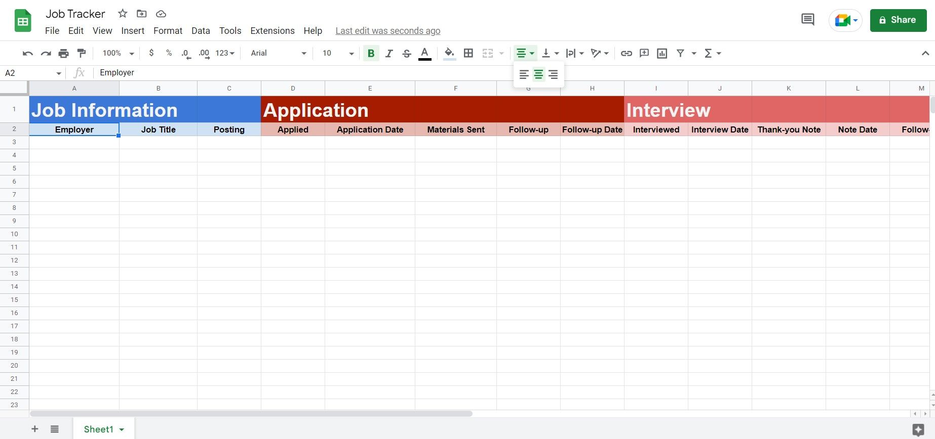 تراز کردن متن در Google Sheets