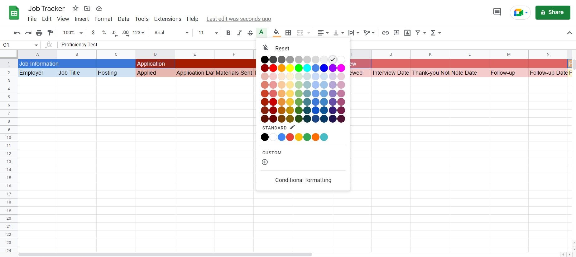 تغییر رنگ متن در Google Sheets