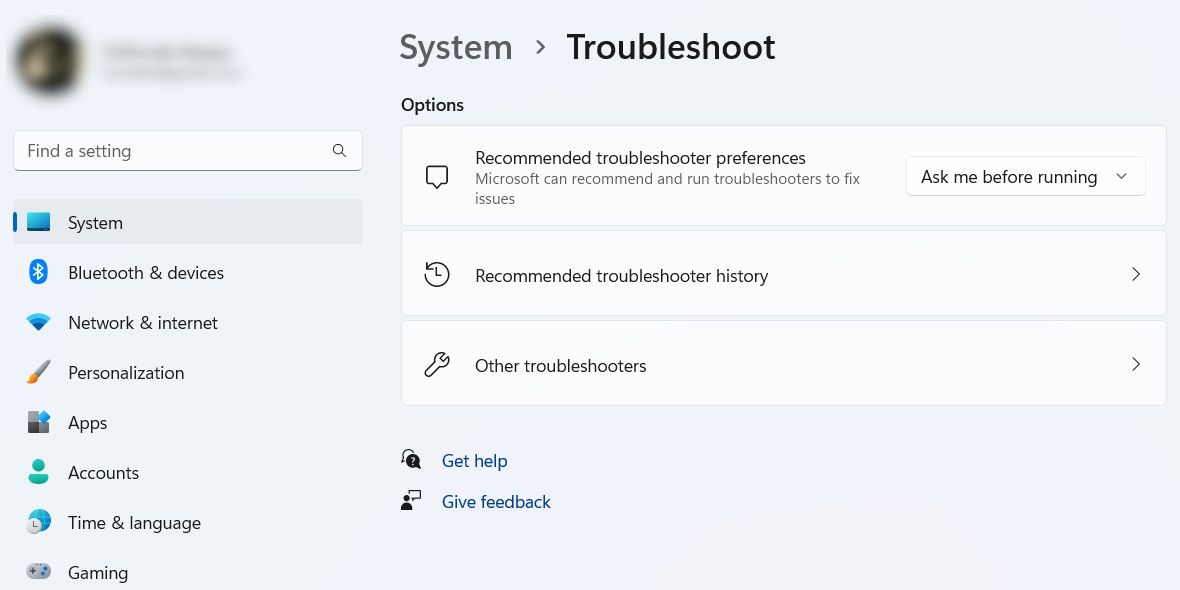 the troubleshooting page in Settings