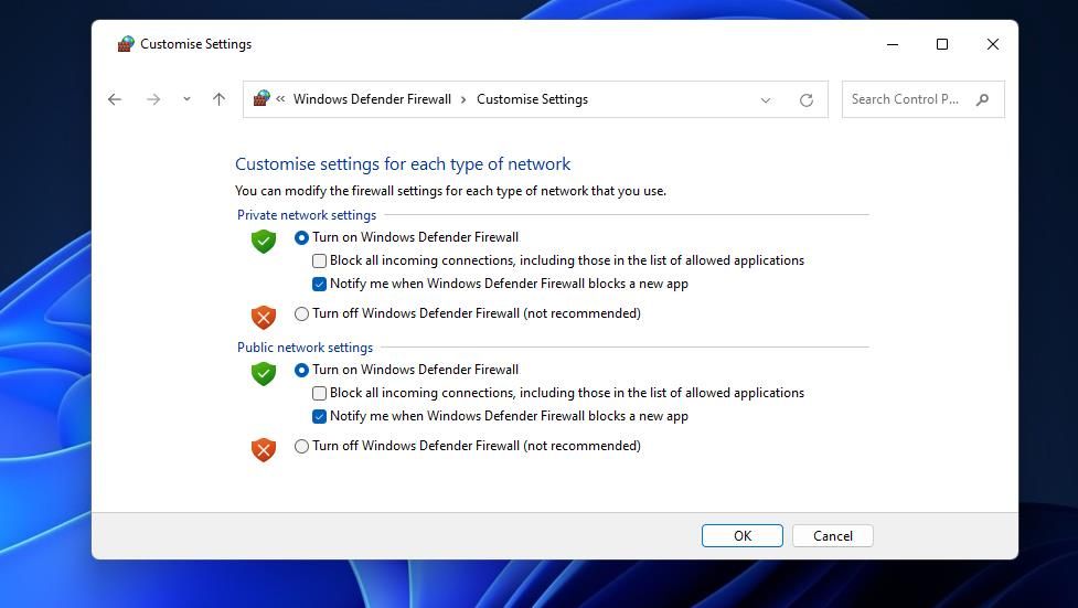 The Turn off Windows Defender Firewall option 