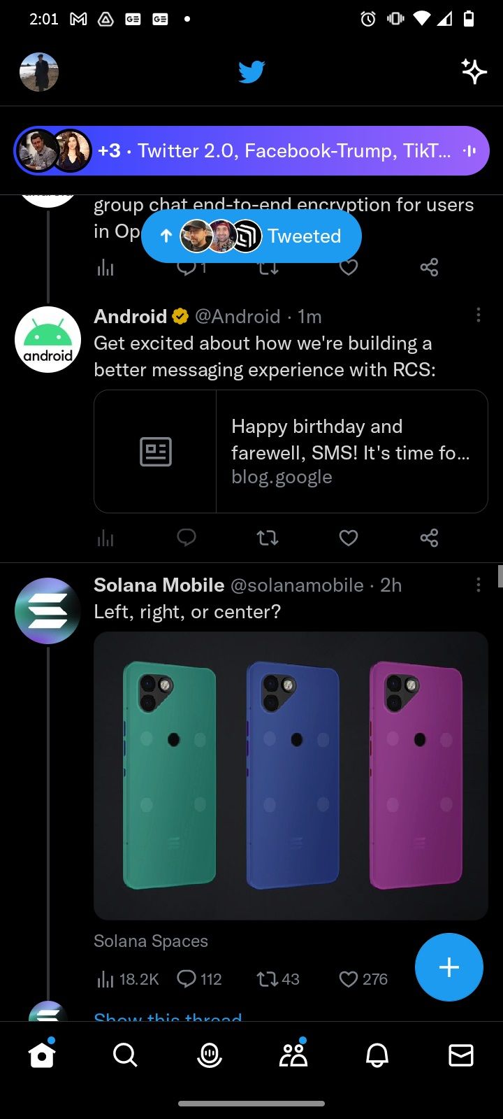 A live Twitter space displayed in the mobile feed