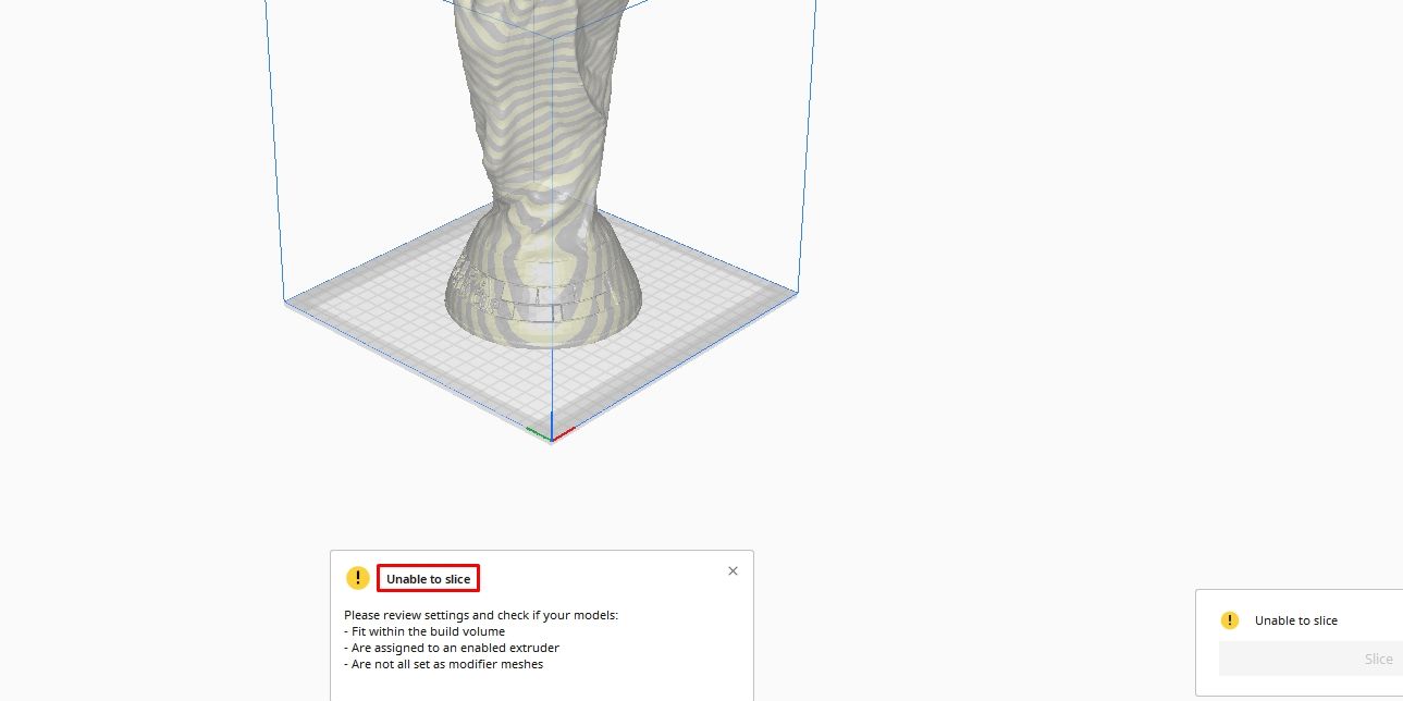 An error appearing on Cura after trying to slice the model